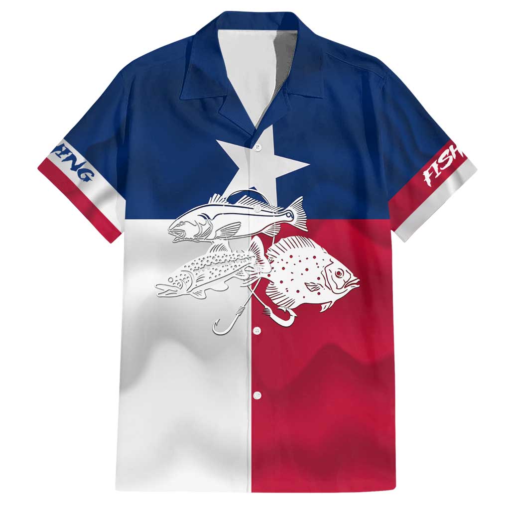 Custom Texas Fishing Hawaiian Shirt Hooked Fish Graphic - Red White and Blue Theme - Wonder Print Shop