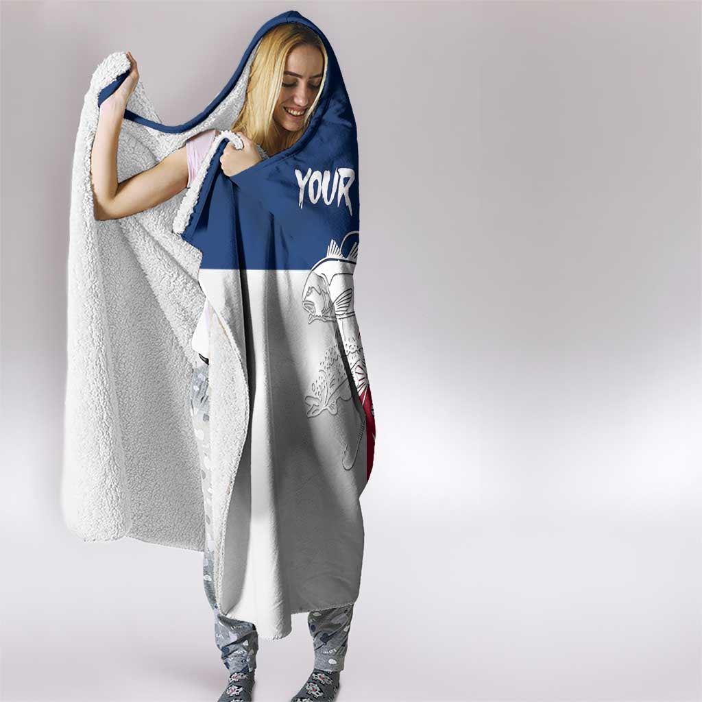 Custom Texas Fishing Hooded Blanket Hooked Fish Graphic - Red White and Blue Theme - Wonder Print Shop