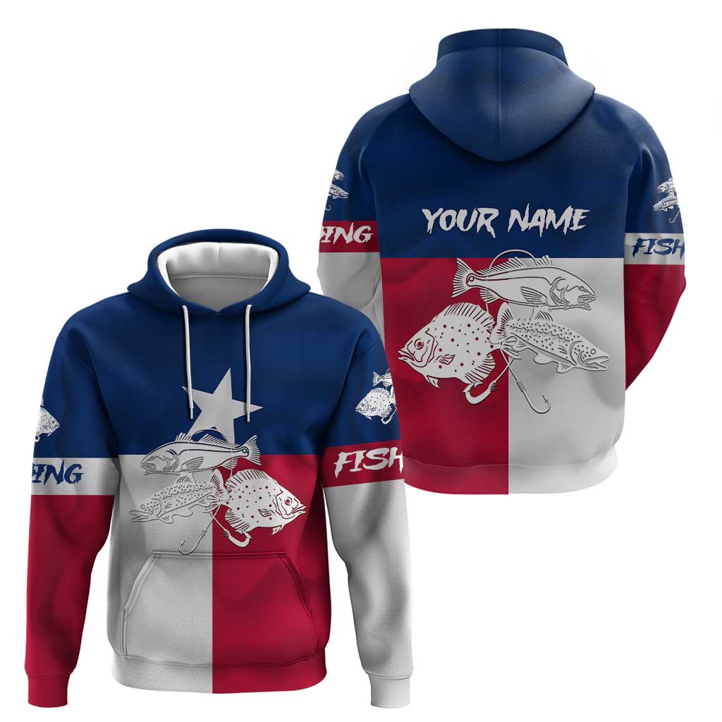 Custom Texas Fishing Hoodie Hooked Fish Graphic - Red White and Blue Theme - Wonder Print Shop