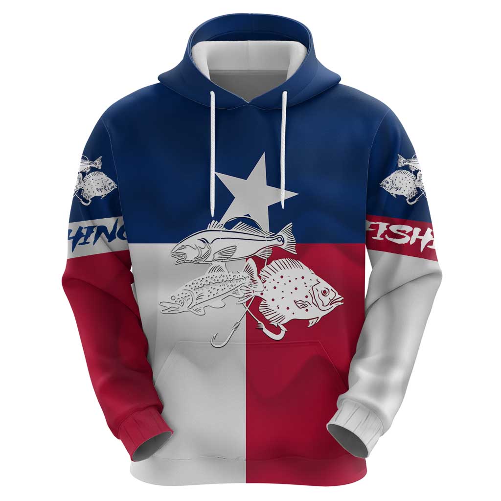 Custom Texas Fishing Hoodie Hooked Fish Graphic - Red White and Blue Theme - Wonder Print Shop