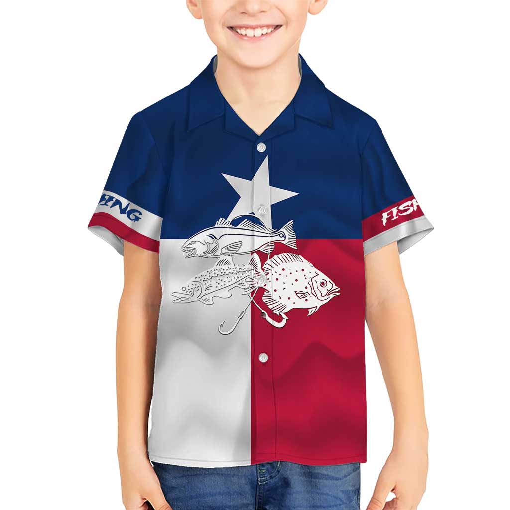 Custom Texas Fishing Kid Hawaiian Shirt Hooked Fish Graphic - Red White and Blue Theme - Wonder Print Shop
