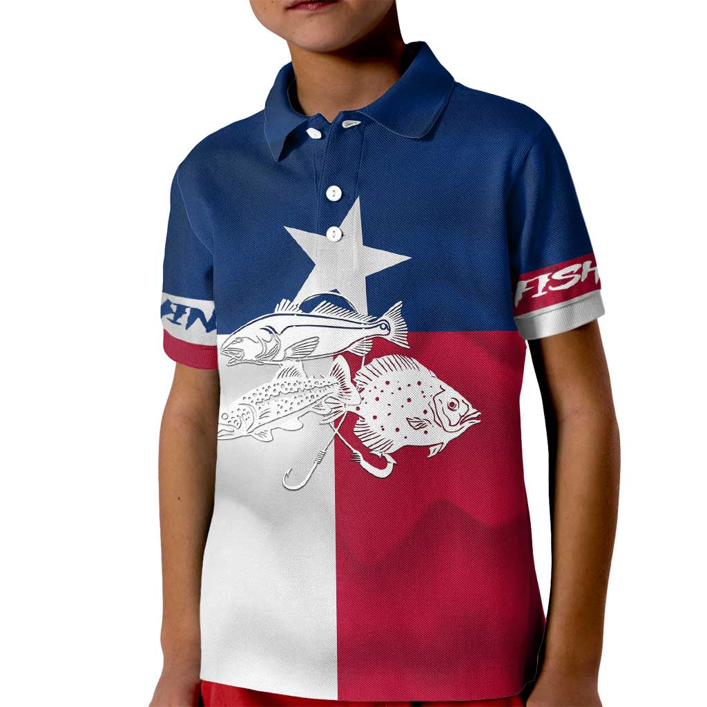 Custom Texas Fishing Kid Polo Shirt Hooked Fish Graphic - Red White and Blue Theme - Wonder Print Shop