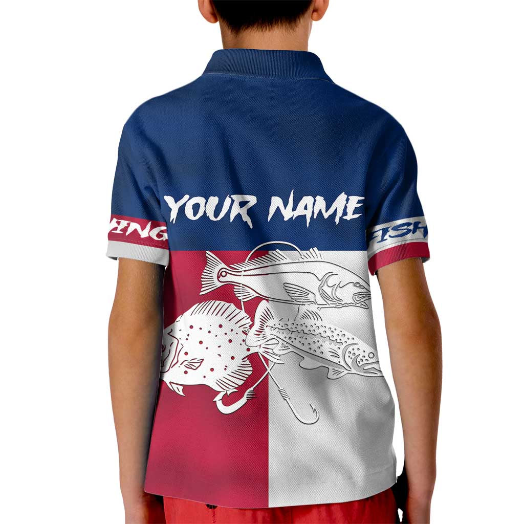 Custom Texas Fishing Kid Polo Shirt Hooked Fish Graphic - Red White and Blue Theme - Wonder Print Shop