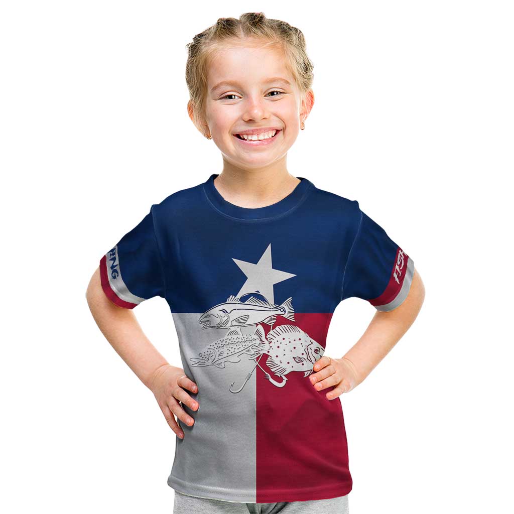 Custom Texas Fishing Kid T Shirt Hooked Fish Graphic - Red White and Blue Theme - Wonder Print Shop