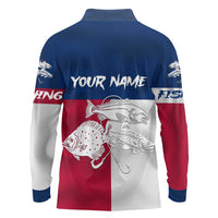 Custom Texas Fishing Long Sleeve Polo Shirt Hooked Fish Graphic - Red White and Blue Theme - Wonder Print Shop