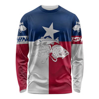 Custom Texas Fishing Long Sleeve Shirt Hooked Fish Graphic - Red White and Blue Theme - Wonder Print Shop