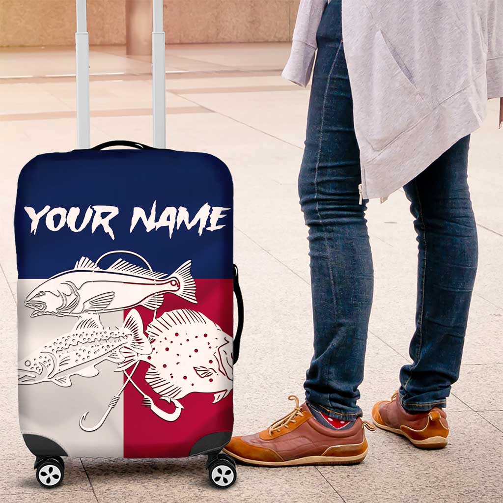 Custom Texas Fishing Luggage Cover Hooked Fish Graphic - Red White and Blue Theme - Wonder Print Shop