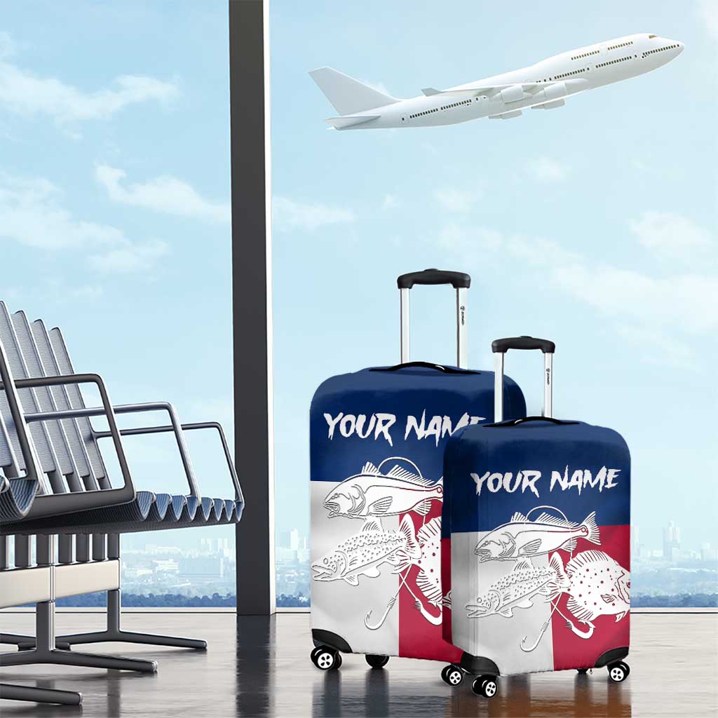 Custom Texas Fishing Luggage Cover Hooked Fish Graphic - Red White and Blue Theme - Wonder Print Shop