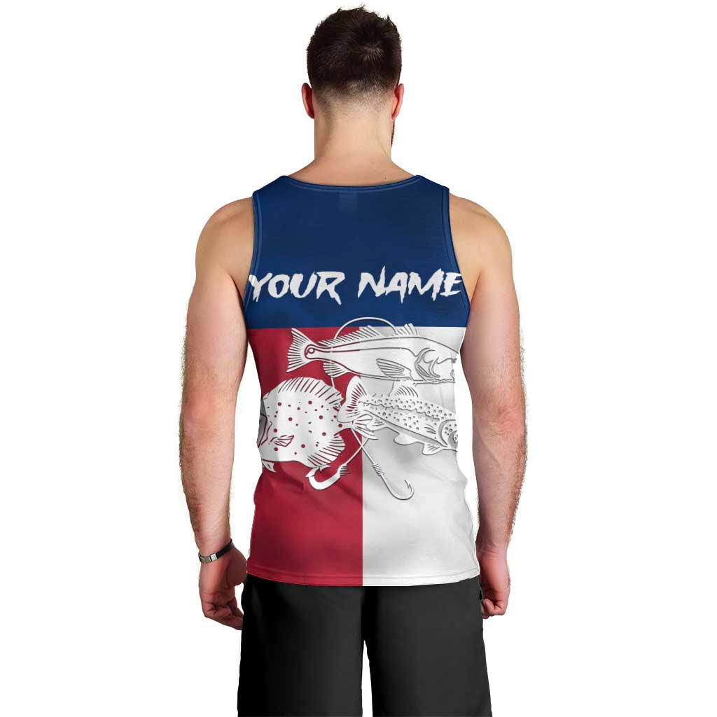 Custom Texas Fishing Men Tank Top Hooked Fish Graphic - Red White and Blue Theme - Wonder Print Shop