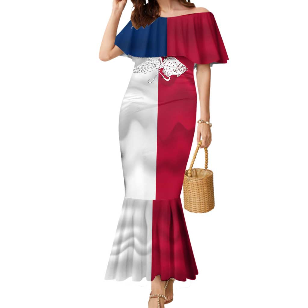 Custom Texas Fishing Mermaid Dress Hooked Fish Graphic - Red White and Blue Theme - Wonder Print Shop