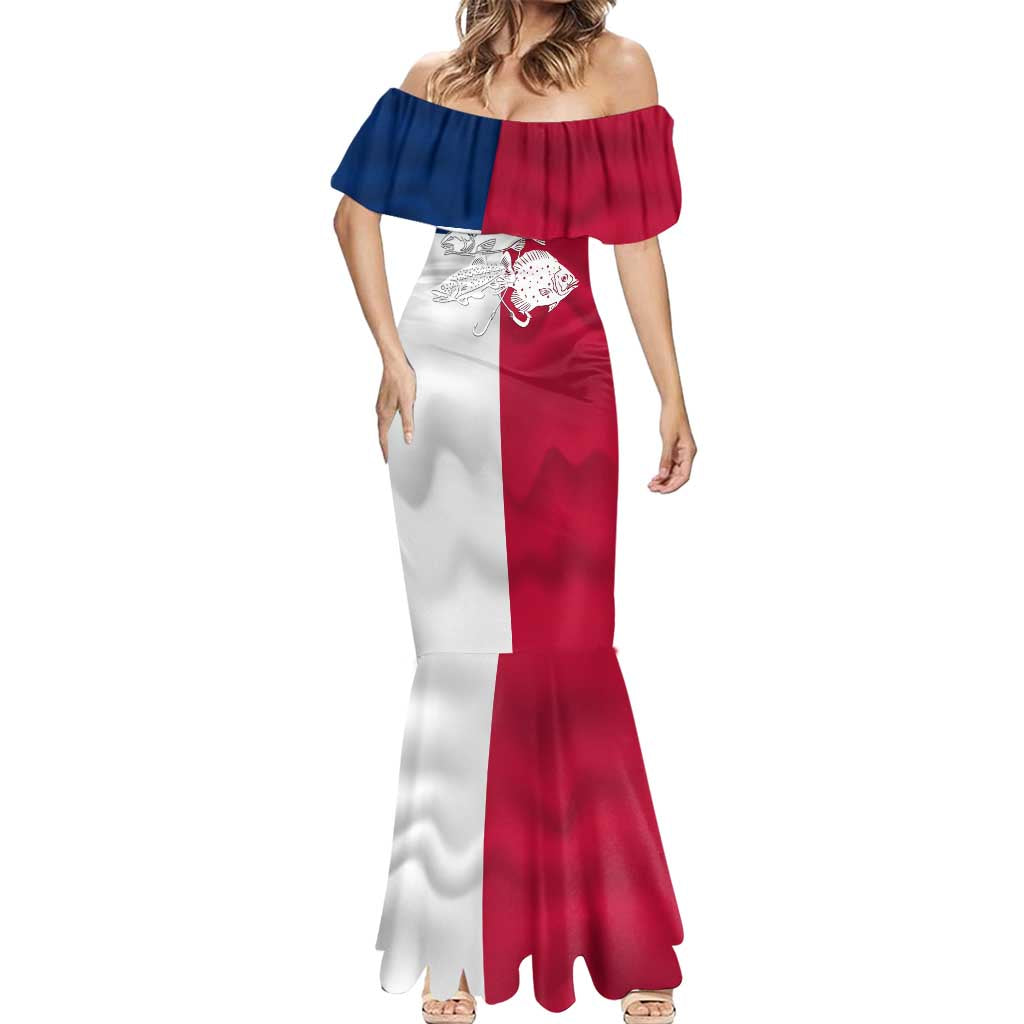 Custom Texas Fishing Mermaid Dress Hooked Fish Graphic - Red White and Blue Theme - Wonder Print Shop