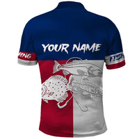 Custom Texas Fishing Polo Shirt Hooked Fish Graphic - Red White and Blue Theme - Wonder Print Shop
