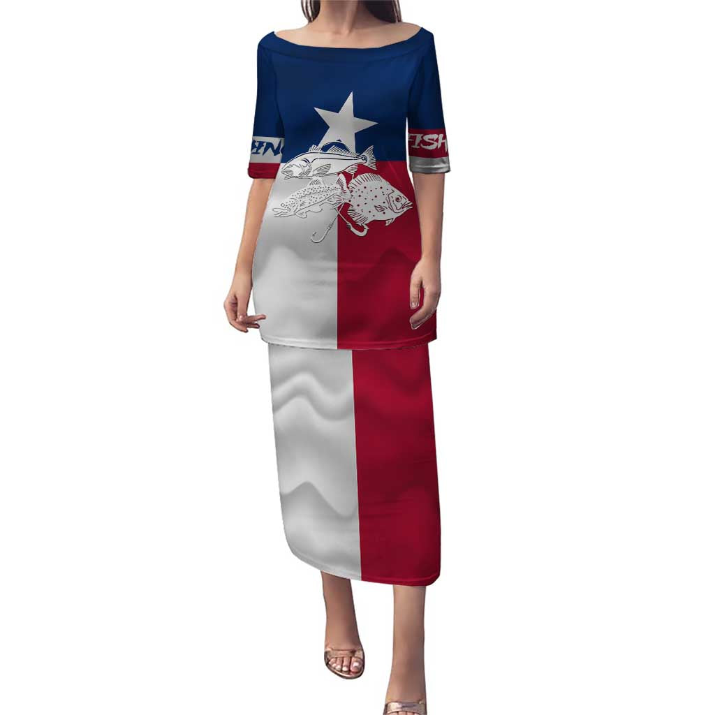 Custom Texas Fishing Puletasi Hooked Fish Graphic - Red White and Blue Theme - Wonder Print Shop