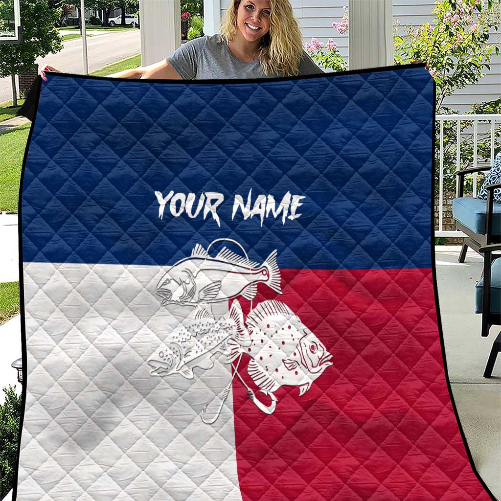 Custom Texas Fishing Quilt Hooked Fish Graphic - Red White and Blue Theme - Wonder Print Shop