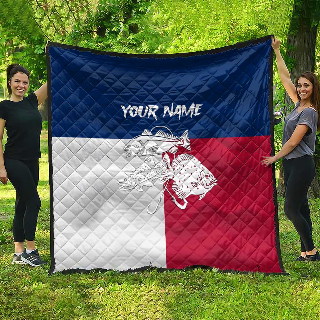 Custom Texas Fishing Quilt Hooked Fish Graphic - Red White and Blue Theme - Wonder Print Shop
