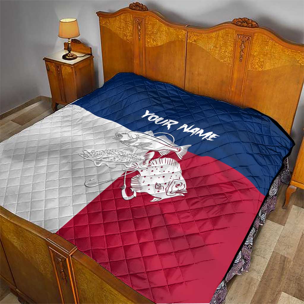 Custom Texas Fishing Quilt Hooked Fish Graphic - Red White and Blue Theme - Wonder Print Shop