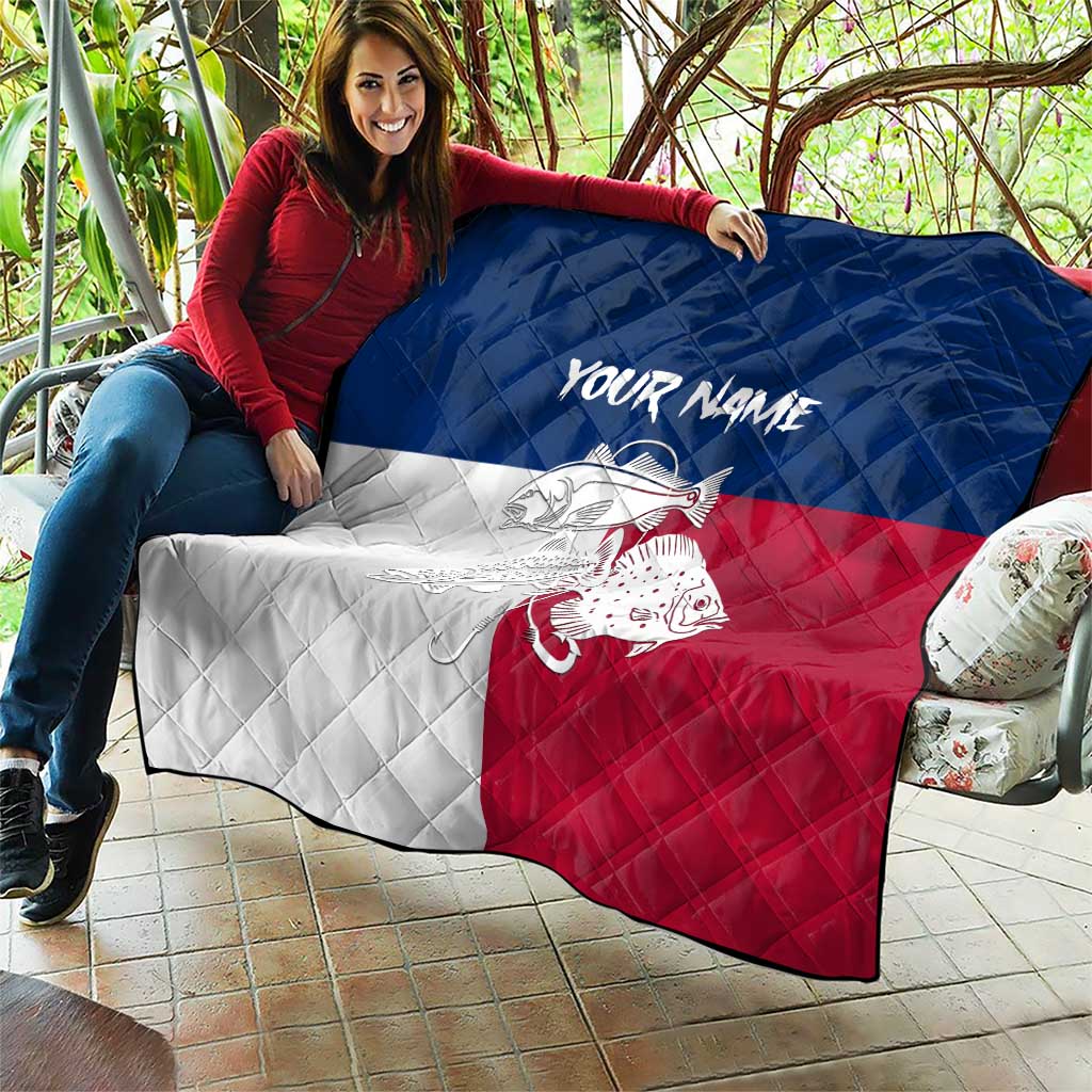 Custom Texas Fishing Quilt Hooked Fish Graphic - Red White and Blue Theme - Wonder Print Shop
