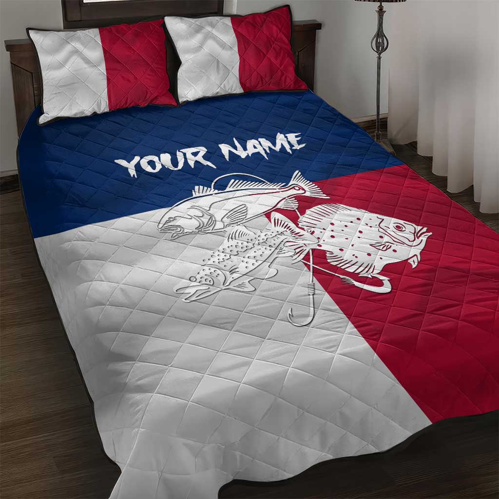 Custom Texas Fishing Quilt Bed Set Hooked Fish Graphic - Red White and Blue Theme - Wonder Print Shop