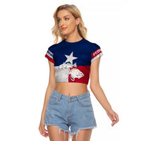 Custom Texas Fishing Raglan Cropped T Shirt Hooked Fish Graphic - Red White and Blue Theme - Wonder Print Shop