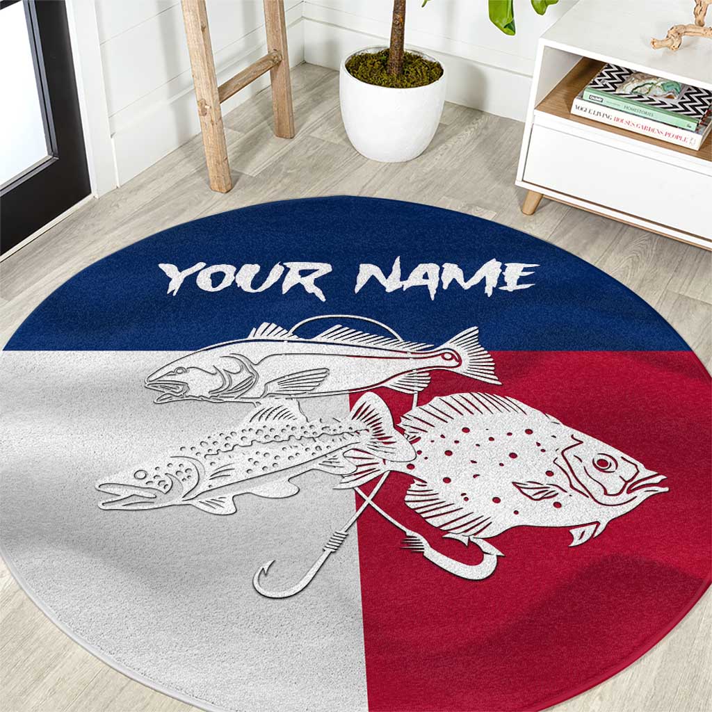 Custom Texas Fishing Round Carpet Hooked Fish Graphic - Red White and Blue Theme - Wonder Print Shop