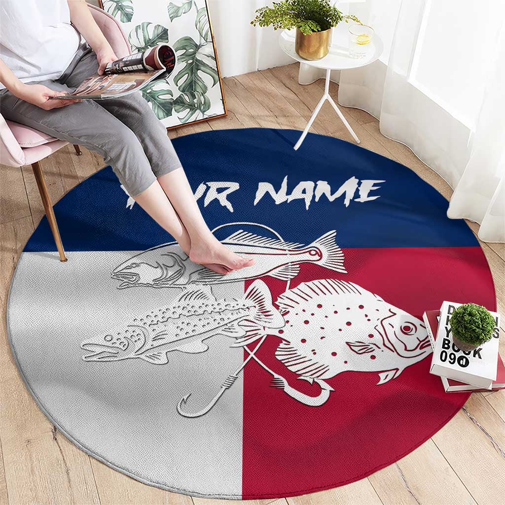 Custom Texas Fishing Round Carpet Hooked Fish Graphic - Red White and Blue Theme - Wonder Print Shop