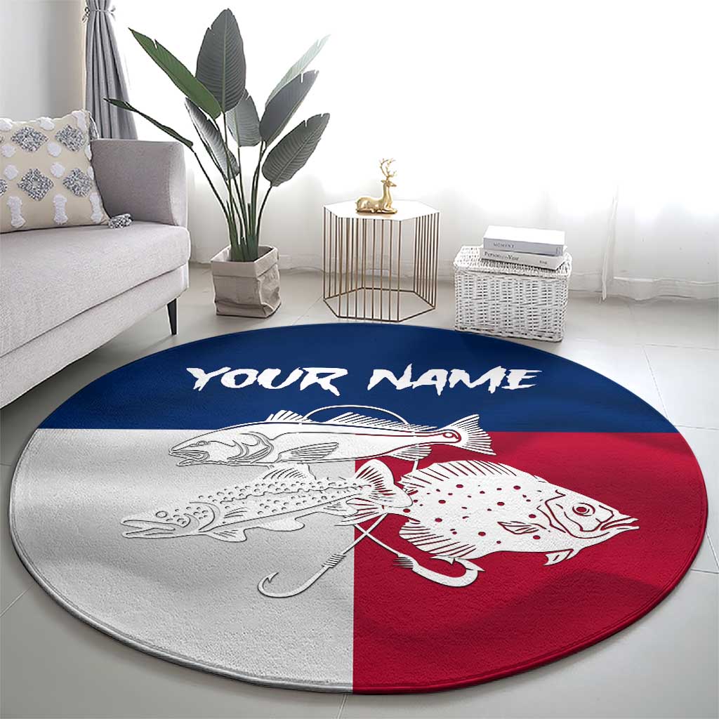 Custom Texas Fishing Round Carpet Hooked Fish Graphic - Red White and Blue Theme - Wonder Print Shop