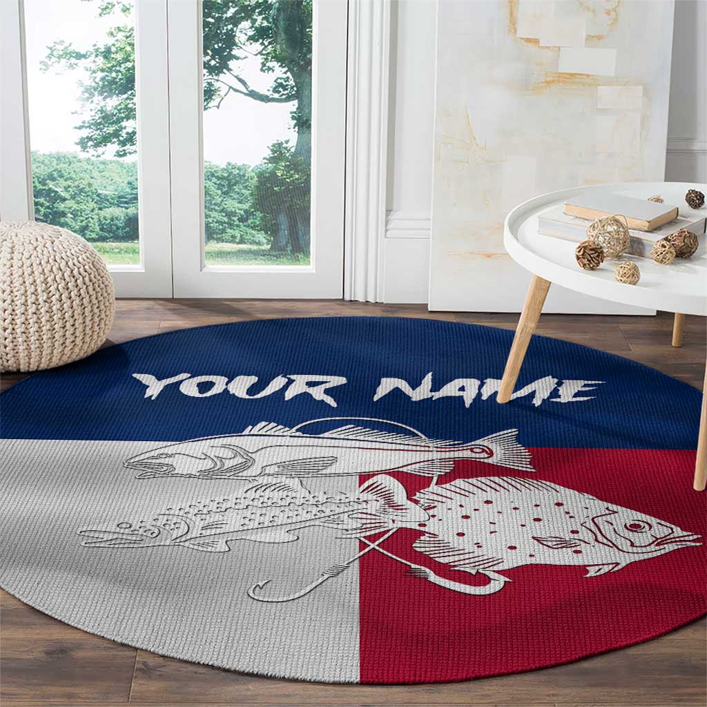 Custom Texas Fishing Round Carpet Hooked Fish Graphic - Red White and Blue Theme - Wonder Print Shop