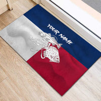 Custom Texas Fishing Rubber Doormat Hooked Fish Graphic - Red White and Blue Theme - Wonder Print Shop