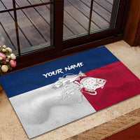 Custom Texas Fishing Rubber Doormat Hooked Fish Graphic - Red White and Blue Theme - Wonder Print Shop
