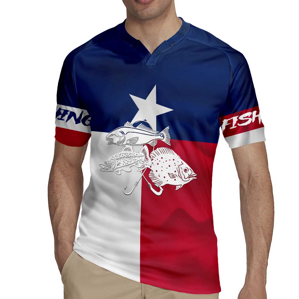 Custom Texas Fishing Rugby Jersey Hooked Fish Graphic - Red White and Blue Theme - Wonder Print Shop