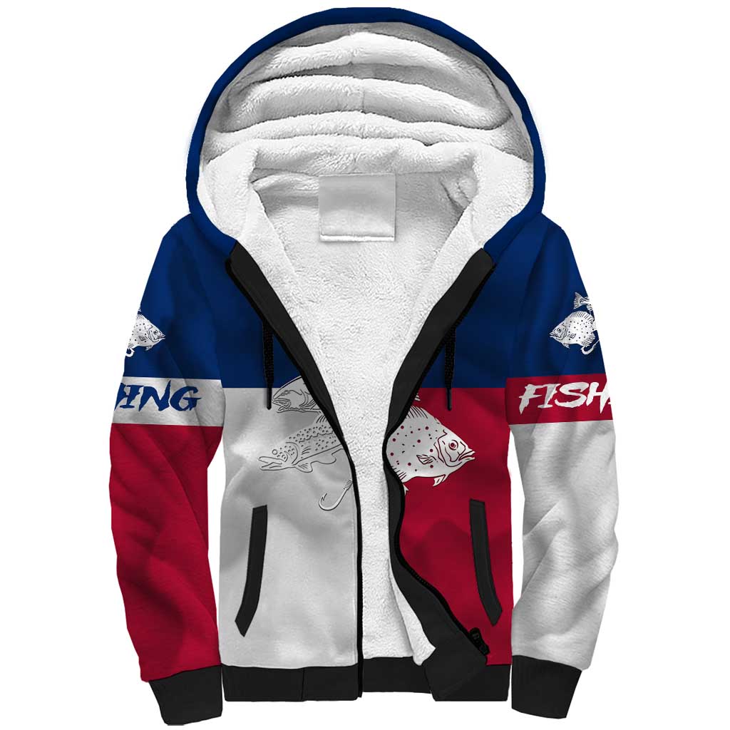 Custom Texas Fishing Sherpa Hoodie Hooked Fish Graphic - Red White and Blue Theme - Wonder Print Shop