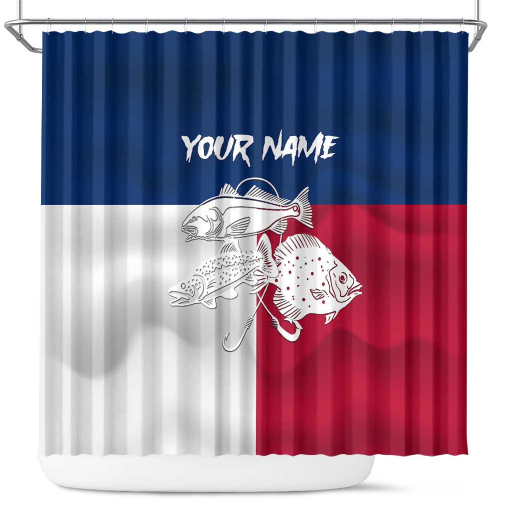 Custom Texas Fishing Shower Curtain Hooked Fish Graphic - Red White and Blue Theme - Wonder Print Shop