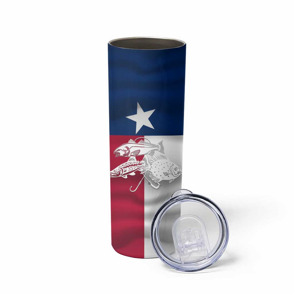 Custom Texas Fishing Skinny Tumbler Hooked Fish Graphic - Red White and Blue Theme - Wonder Print Shop