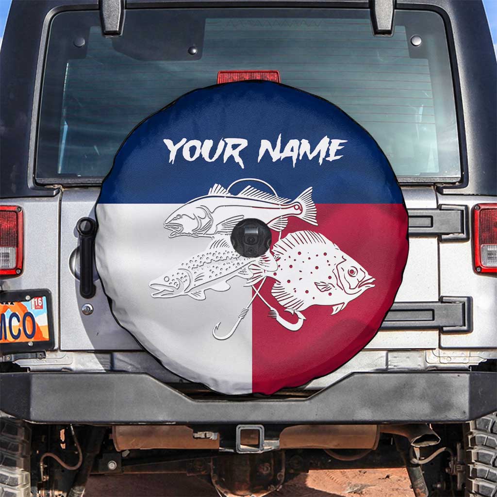 Custom Texas Fishing Spare Tire Cover Hooked Fish Graphic - Red White and Blue Theme - Wonder Print Shop