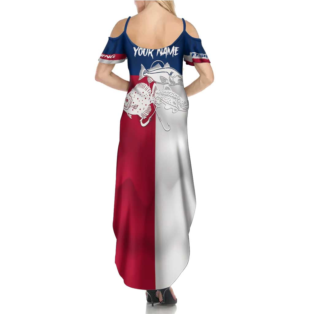 Custom Texas Fishing Summer Maxi Dress Hooked Fish Graphic - Red White and Blue Theme - Wonder Print Shop