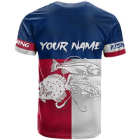 Custom Texas Fishing T Shirt Hooked Fish Graphic - Red White and Blue Theme - Wonder Print Shop