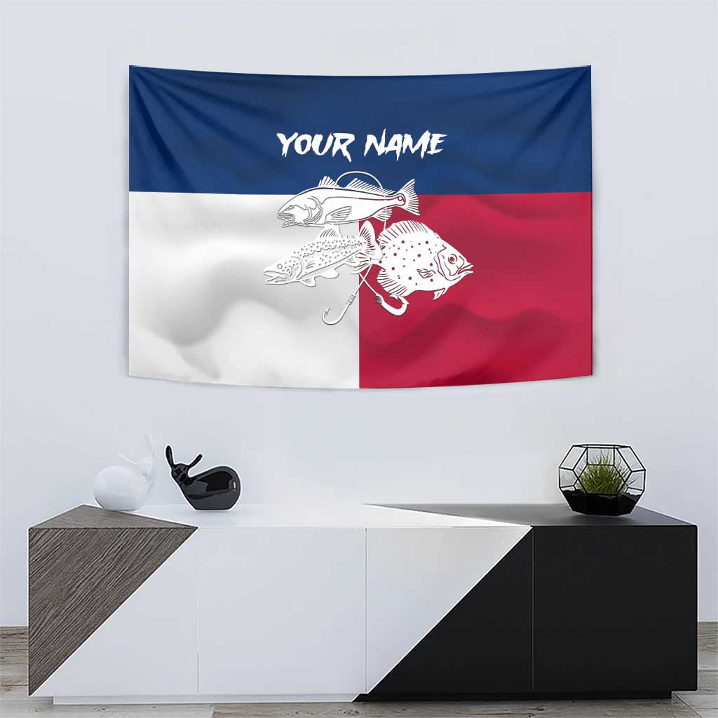 Custom Texas Fishing Tapestry Hooked Fish Graphic - Red White and Blue Theme - Wonder Print Shop