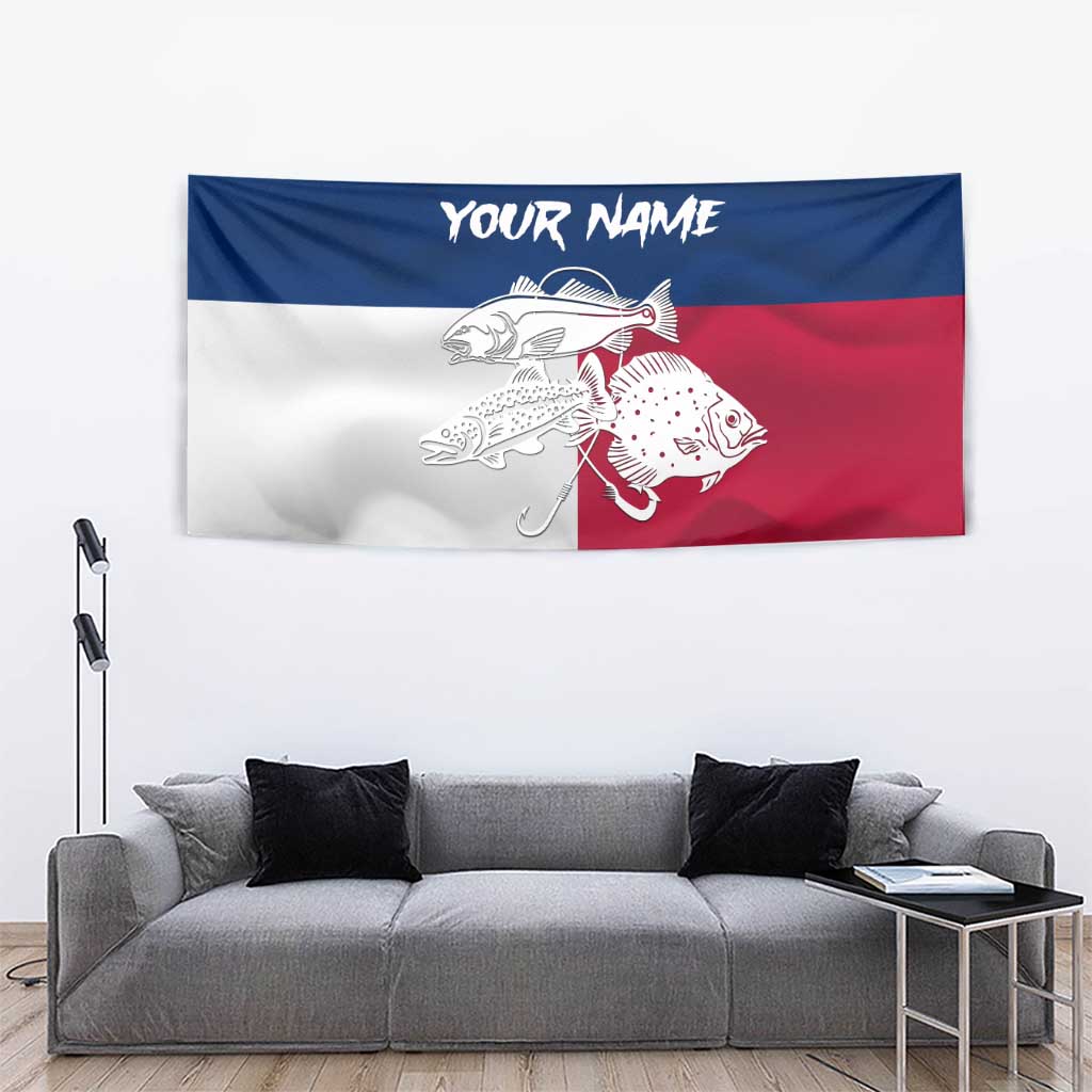Custom Texas Fishing Tapestry Hooked Fish Graphic - Red White and Blue Theme - Wonder Print Shop
