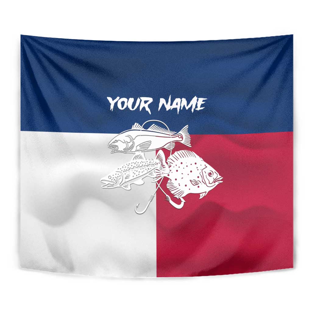 Custom Texas Fishing Tapestry Hooked Fish Graphic - Red White and Blue Theme - Wonder Print Shop