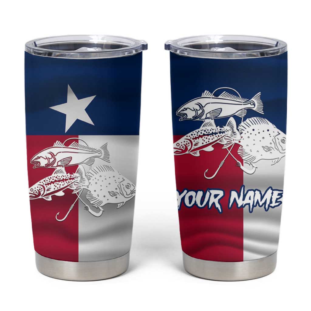 Custom Texas Fishing Tumbler Cup Hooked Fish Graphic - Red White and Blue Theme - Wonder Print Shop