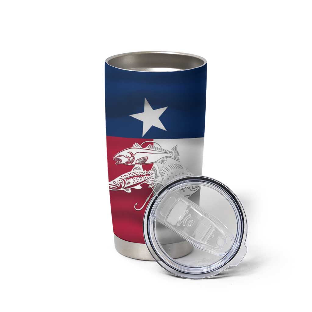 Custom Texas Fishing Tumbler Cup Hooked Fish Graphic - Red White and Blue Theme - Wonder Print Shop