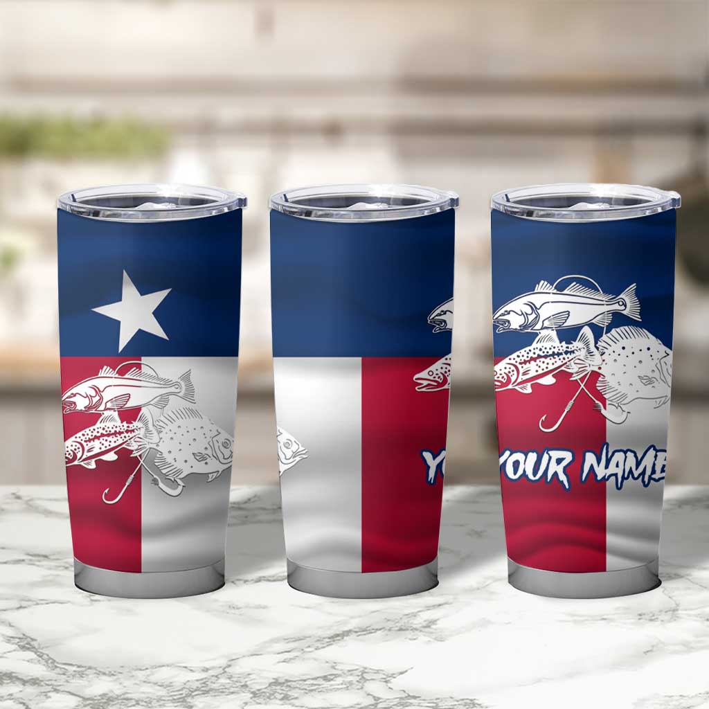 Custom Texas Fishing Tumbler Cup Hooked Fish Graphic - Red White and Blue Theme - Wonder Print Shop