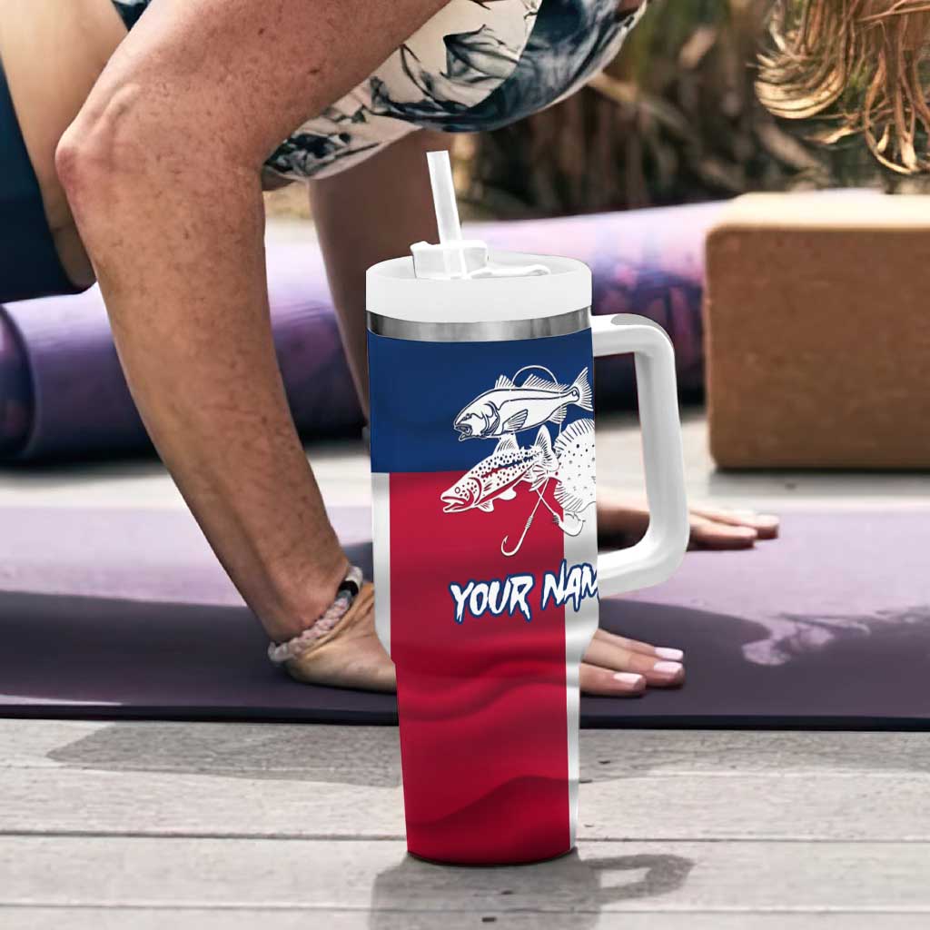 Custom Texas Fishing Tumbler With Handle Hooked Fish Graphic - Red White and Blue Theme - Wonder Print Shop