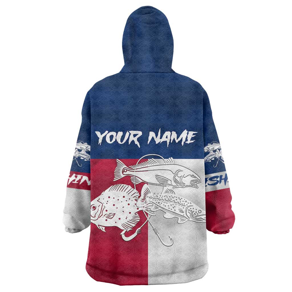 Custom Texas Fishing Wearable Blanket Hoodie Hooked Fish Graphic - Red White and Blue Theme - Wonder Print Shop