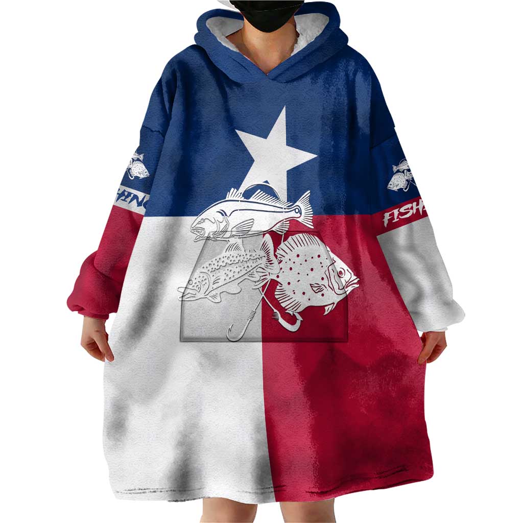 Custom Texas Fishing Wearable Blanket Hoodie Hooked Fish Graphic - Red White and Blue Theme - Wonder Print Shop