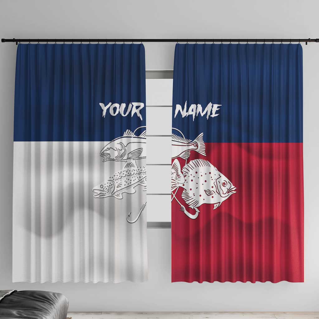 Custom Texas Fishing Window Curtain Hooked Fish Graphic - Red White and Blue Theme - Wonder Print Shop