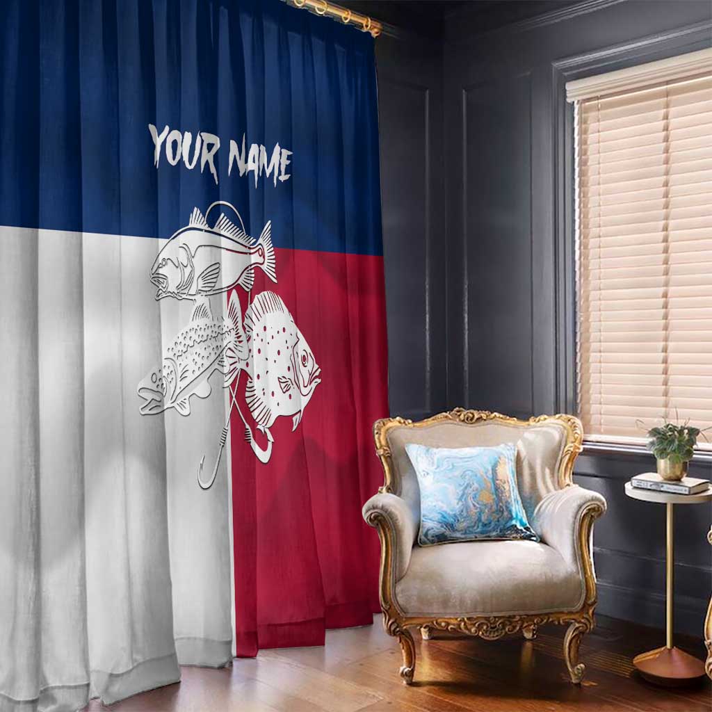 Custom Texas Fishing Window Curtain Hooked Fish Graphic - Red White and Blue Theme - Wonder Print Shop