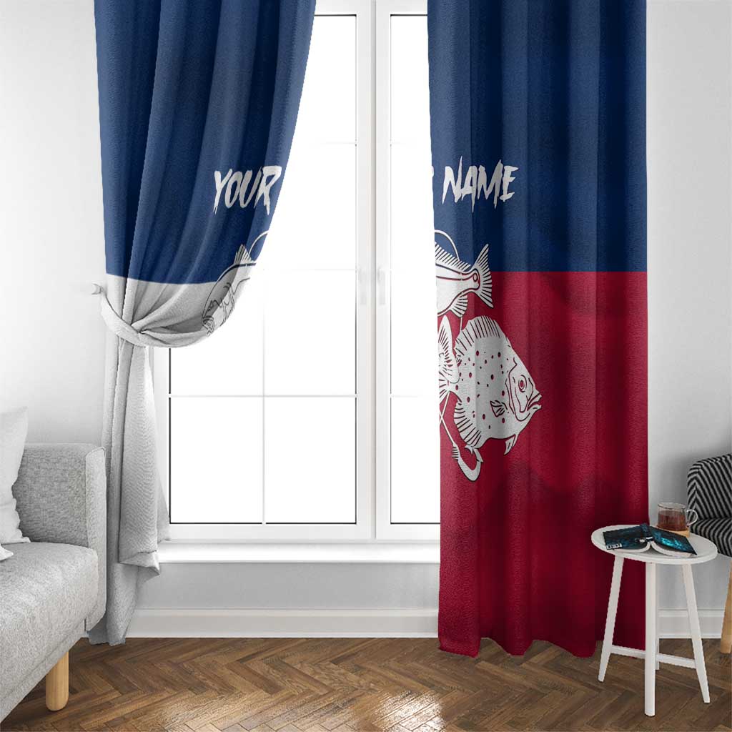 Custom Texas Fishing Window Curtain Hooked Fish Graphic - Red White and Blue Theme - Wonder Print Shop