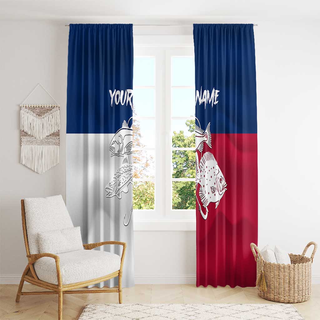 Custom Texas Fishing Window Curtain Hooked Fish Graphic - Red White and Blue Theme - Wonder Print Shop