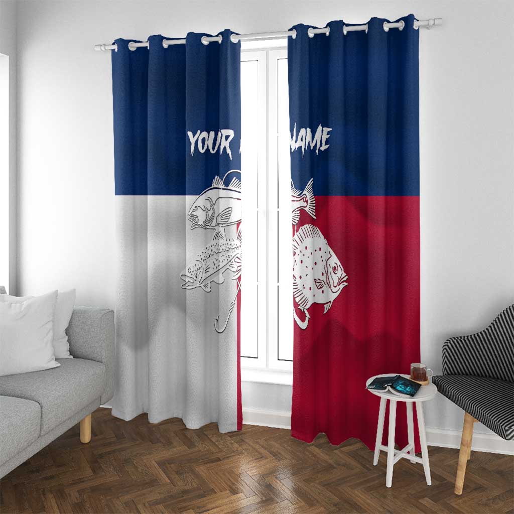 Custom Texas Fishing Window Curtain Hooked Fish Graphic - Red White and Blue Theme - Wonder Print Shop